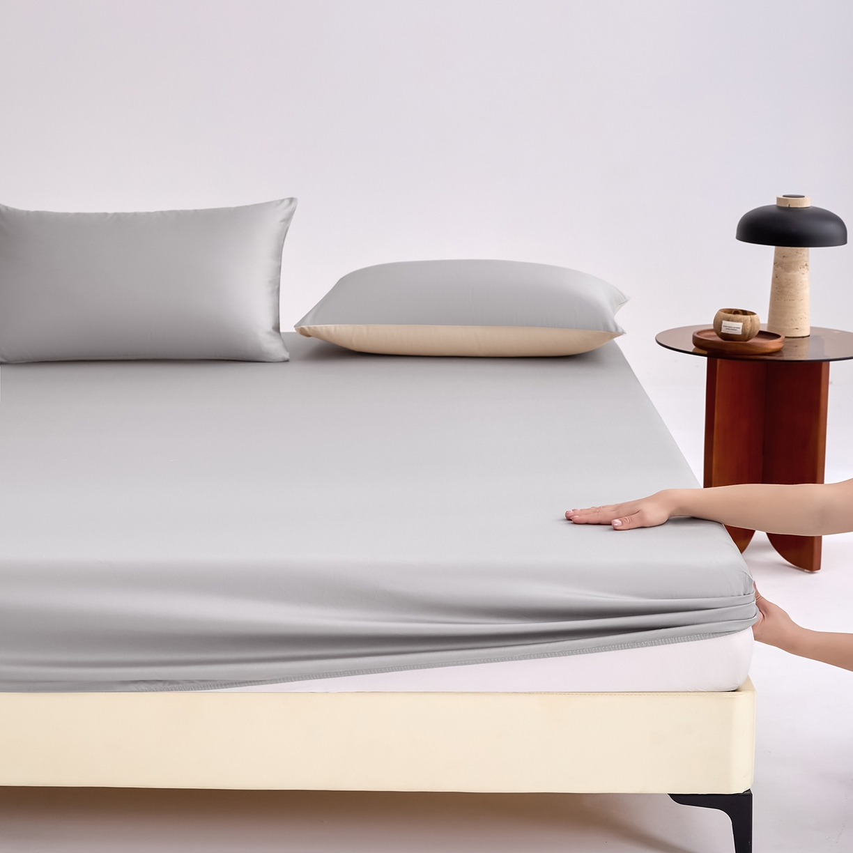 91家纺网 家纺一手货源 找家纺 合欢（原天一阁） 2026新款50s双股长绒棉全棉纯棉床笠三件套 时空灰