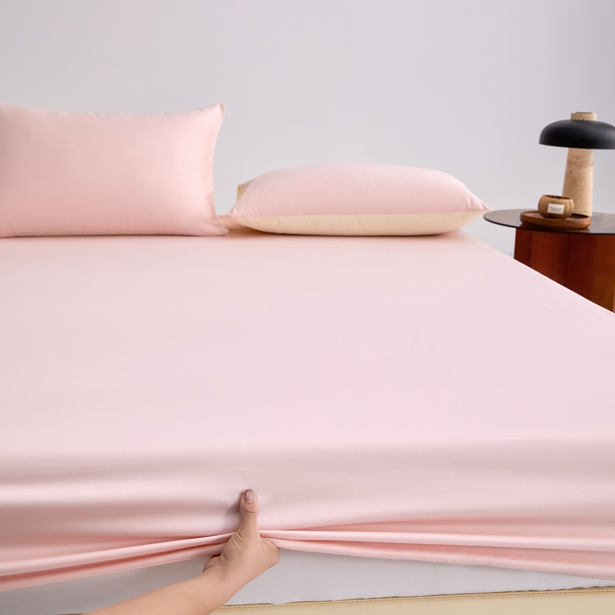 91家纺网 家纺一手货源 找家纺 合欢（原天一阁） 2026新款50s双股长绒棉全棉纯棉床笠三件套 暖心粉