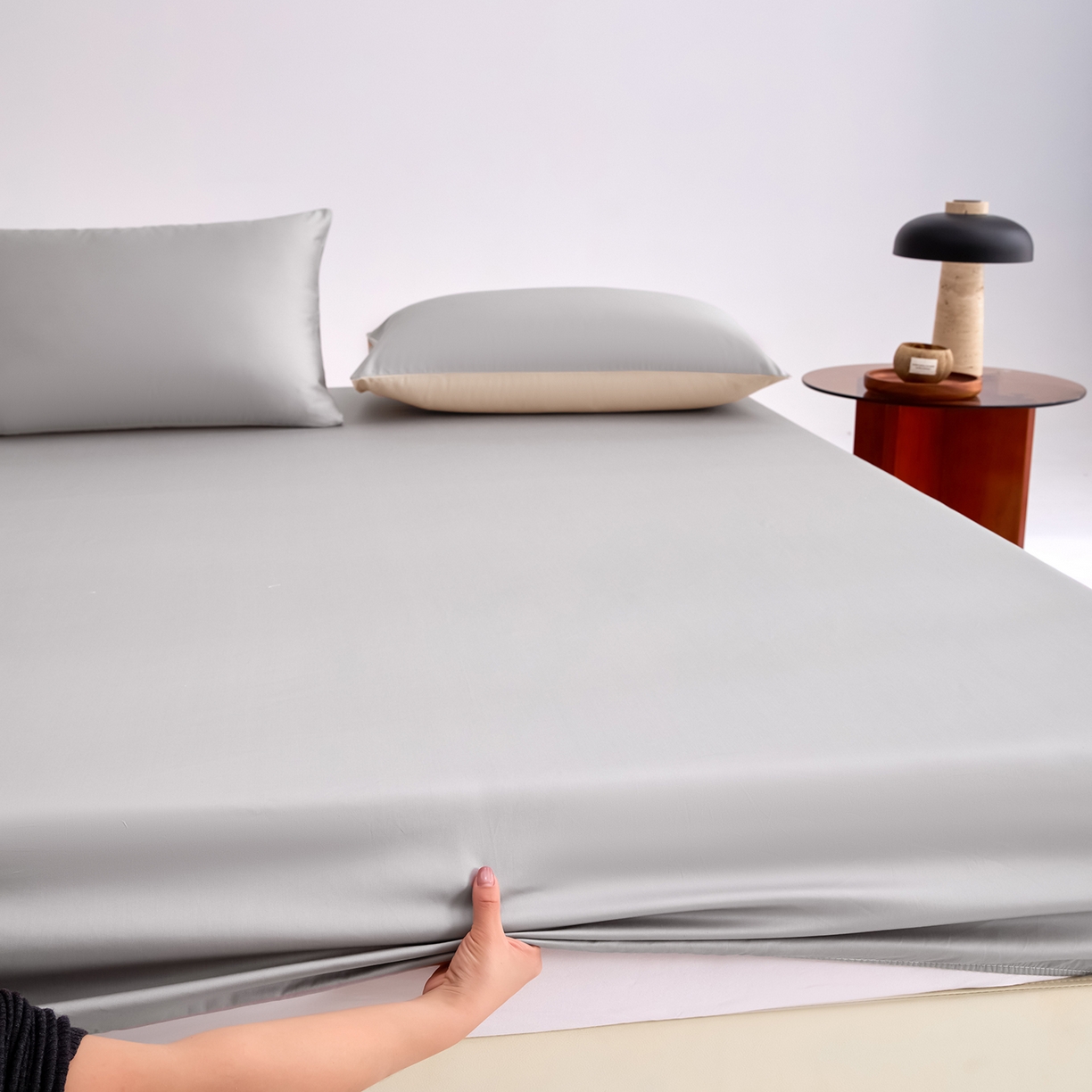 91家纺网 家纺一手货源 找家纺 合欢（原天一阁） 2026新款50s双股长绒棉全棉纯棉床笠三件套 时空灰