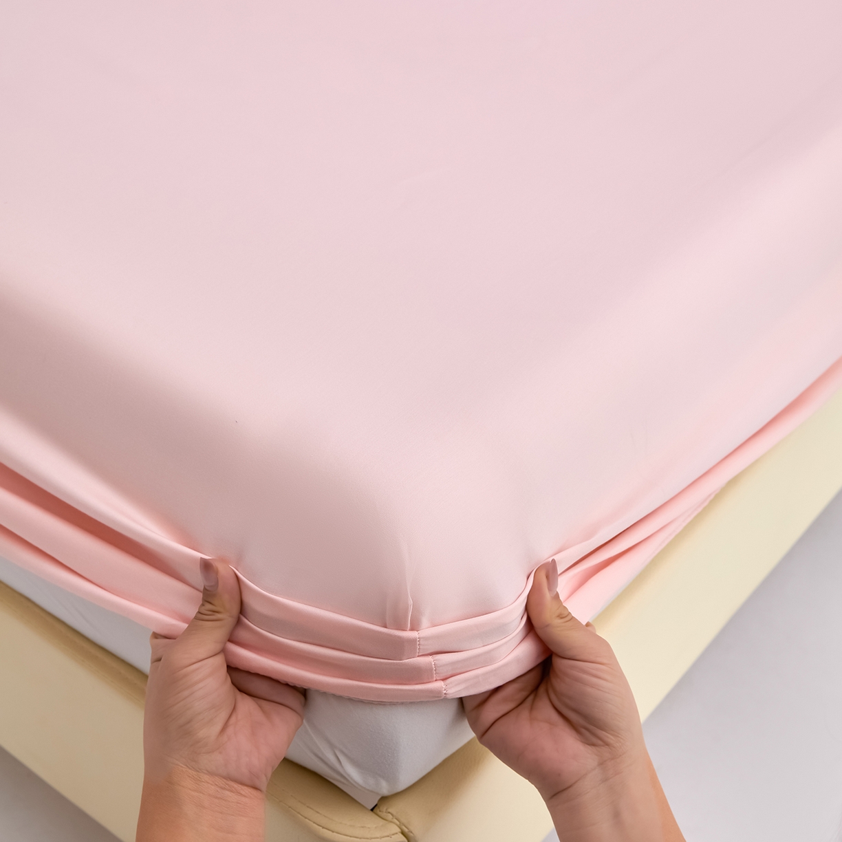 91家纺网 家纺一手货源 找家纺 合欢（原天一阁） 2026新款50s双股长绒棉全棉纯棉床笠三件套 暖心粉