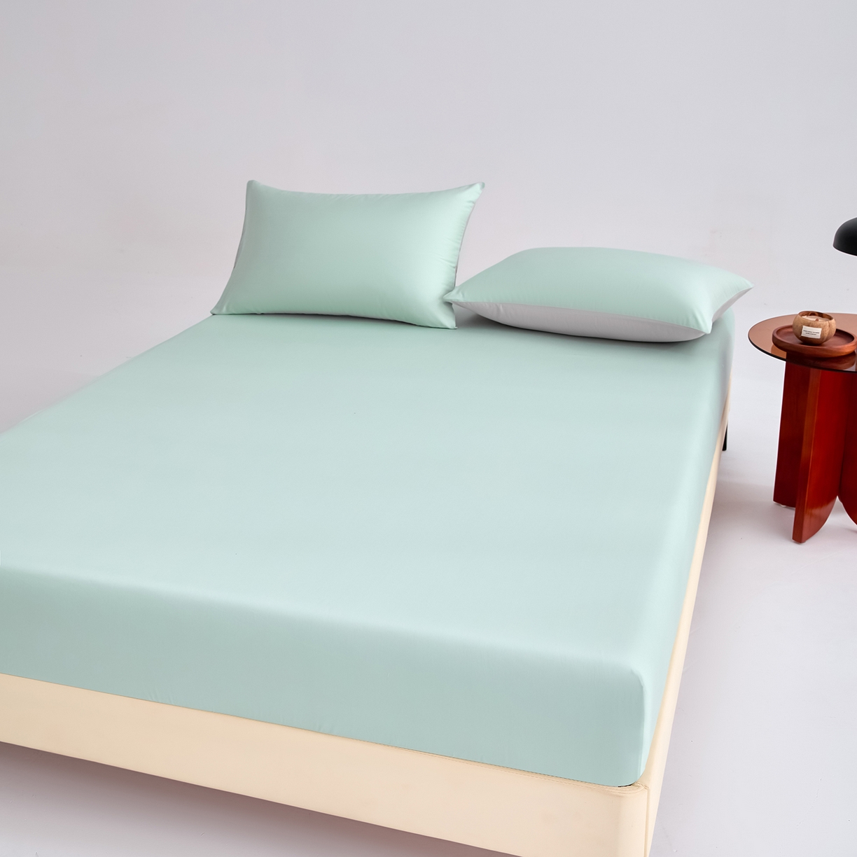 91家纺网 家纺一手货源 找家纺 合欢（原天一阁） 2026新款50s双股长绒棉全棉纯棉床笠三件套 青柠绿