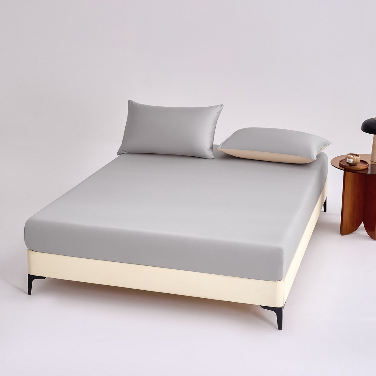 91家纺网 家纺一手货源 找家纺 合欢（原天一阁） 2026新款50s双股长绒棉全棉纯棉床笠三件套 时空灰