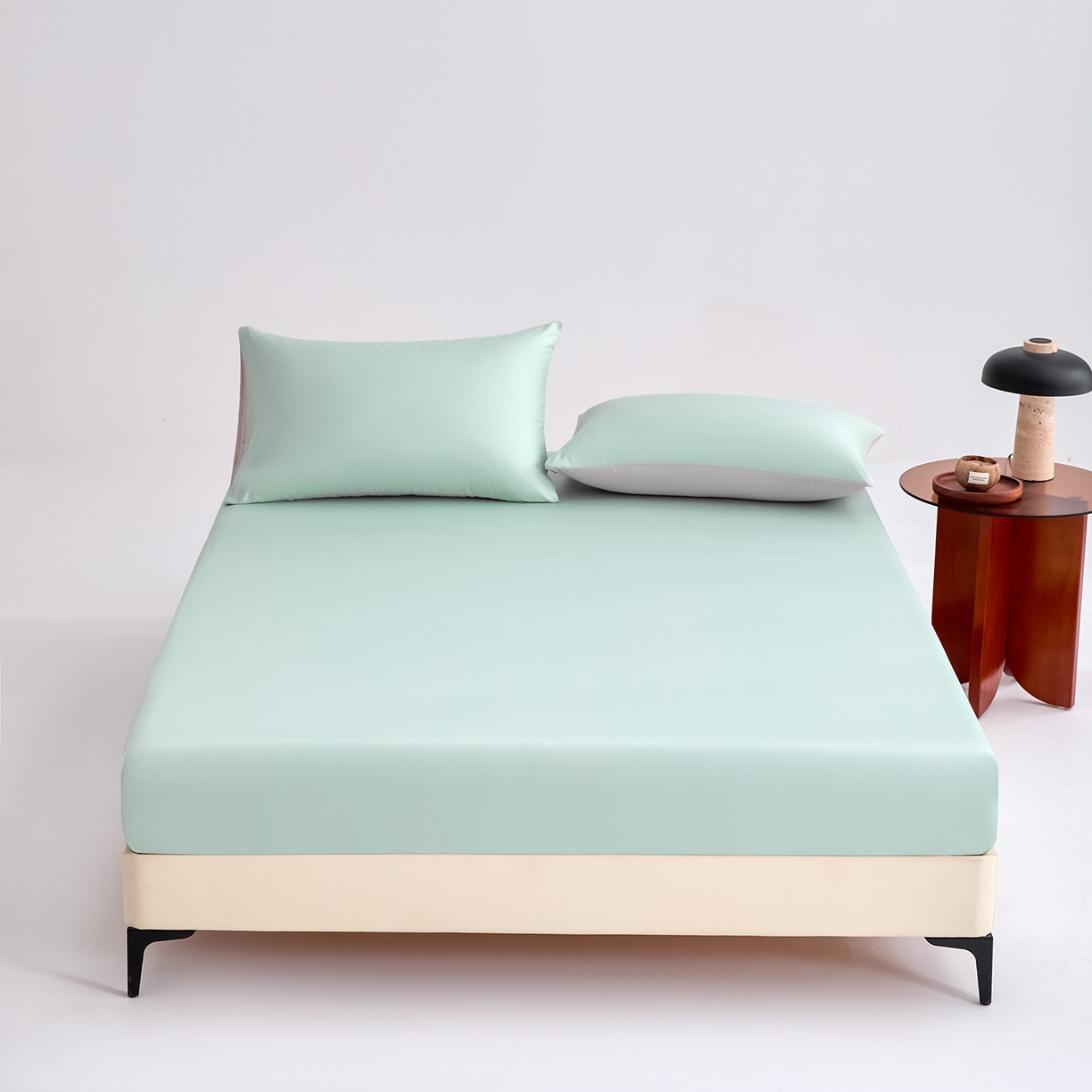 91家纺网 家纺一手货源 找家纺 合欢（原天一阁） 2026新款50s双股长绒棉全棉纯棉床笠三件套 青柠绿