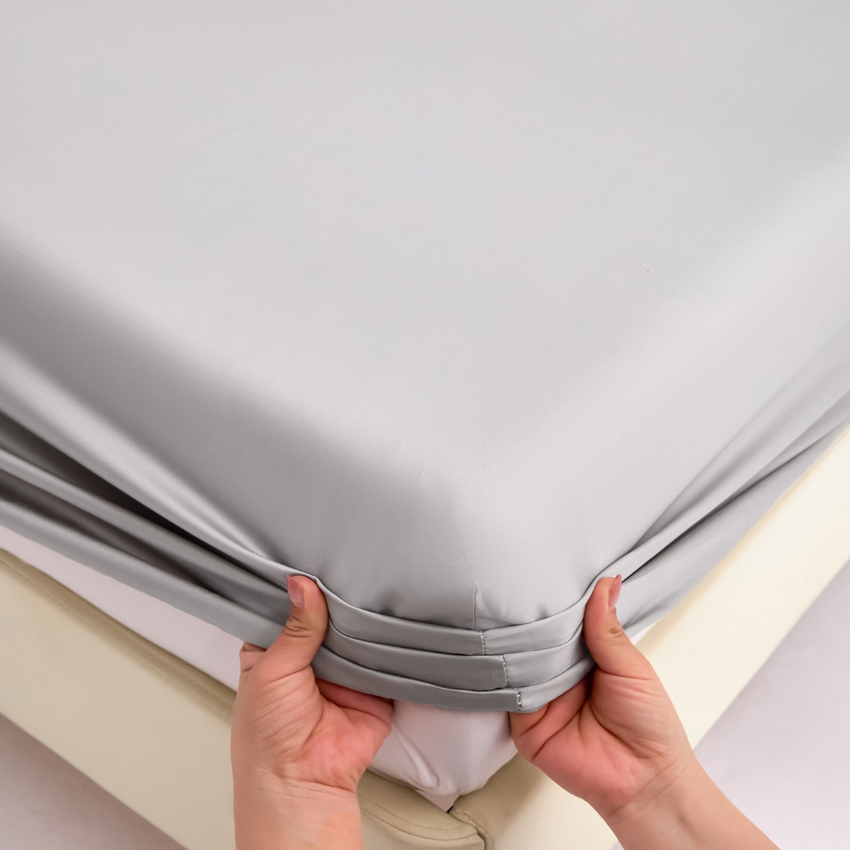 91家纺网 家纺一手货源 找家纺 合欢（原天一阁） 2026新款50s双股长绒棉全棉纯棉床笠三件套 时空灰