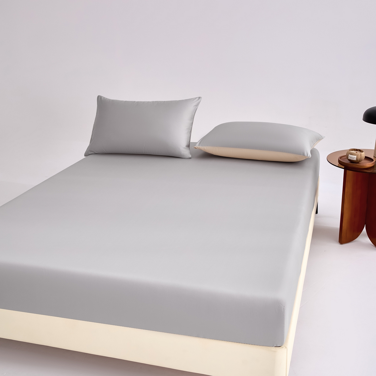 91家纺网 家纺一手货源 找家纺 合欢（原天一阁） 2026新款50s双股长绒棉全棉纯棉床笠三件套 时空灰