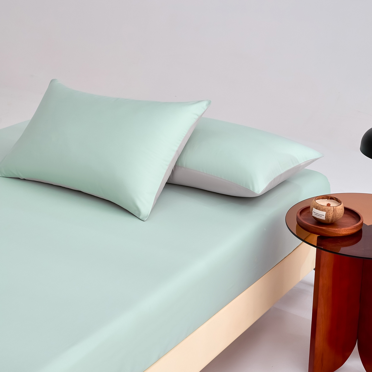 91家纺网 家纺一手货源 找家纺 合欢（原天一阁） 2026新款50s双股长绒棉全棉纯棉床笠三件套 青柠绿