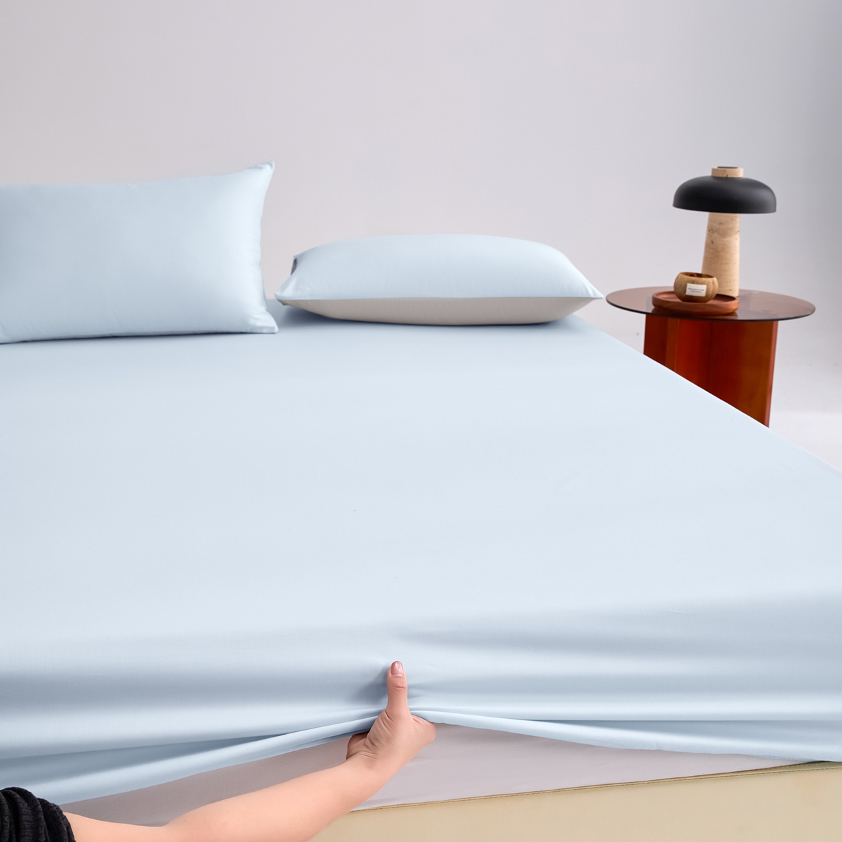 91家纺网 家纺一手货源 找家纺 合欢（原天一阁） 2026新款50s双股长绒棉全棉纯棉床笠三件套 水军蓝