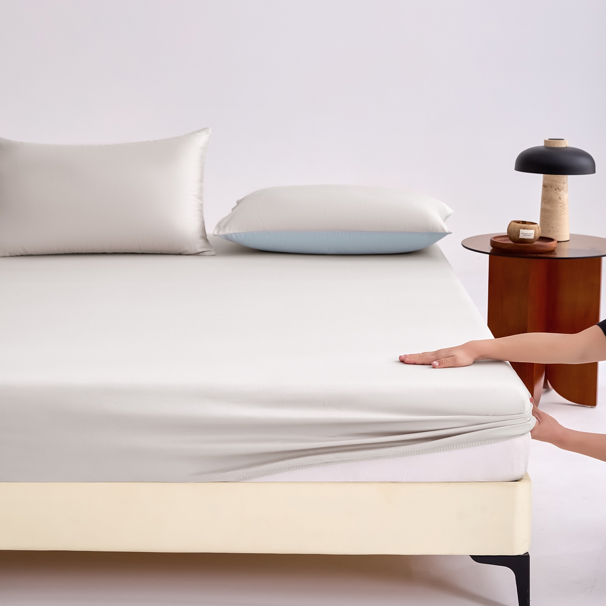 91家纺网 家纺一手货源 找家纺 合欢（原天一阁） 2026新款50s双股长绒棉全棉纯棉床笠三件套 银竹灰