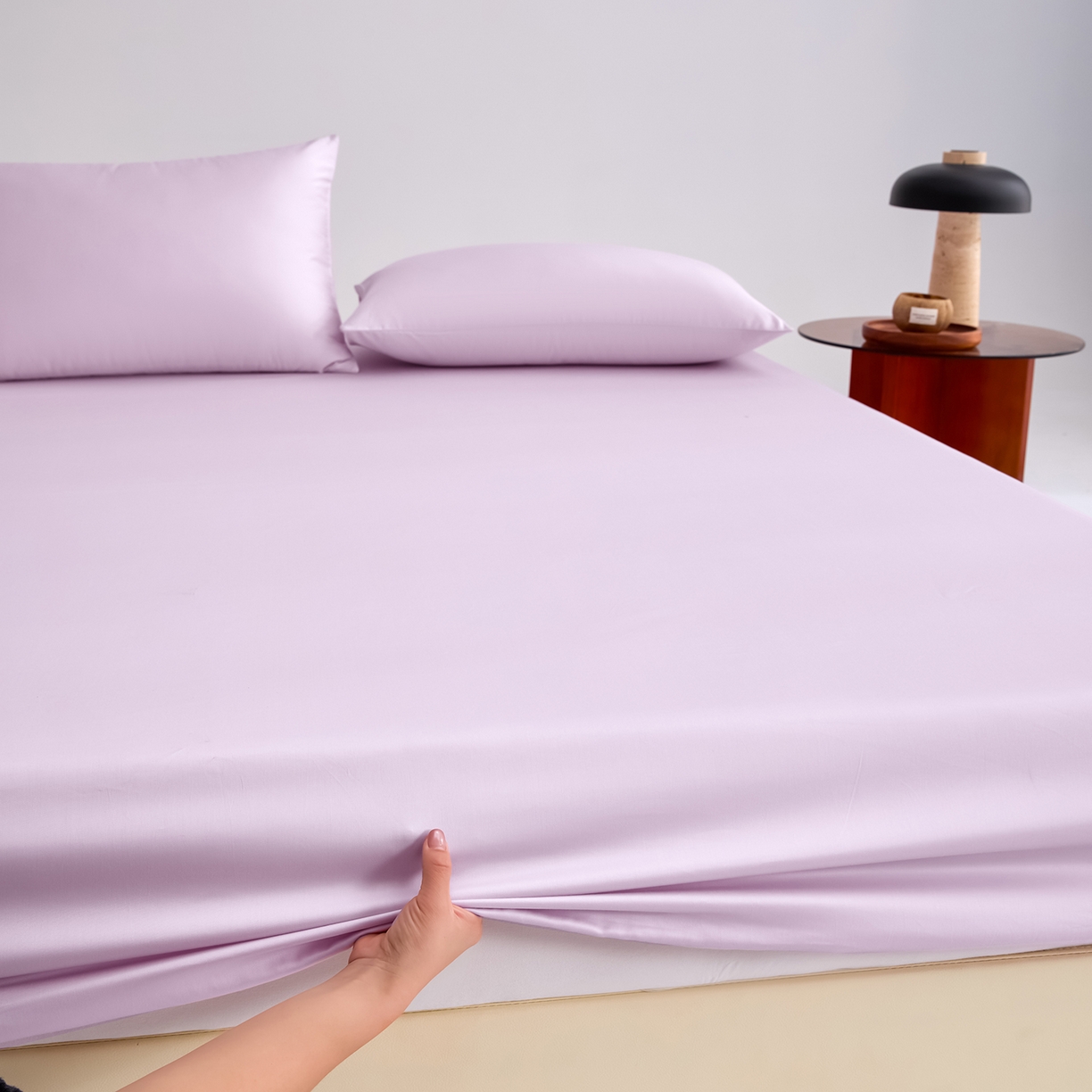 91家纺网 家纺一手货源 找家纺 合欢（原天一阁） 2026新款50s双股长绒棉全棉纯棉床笠三件套 香芋紫