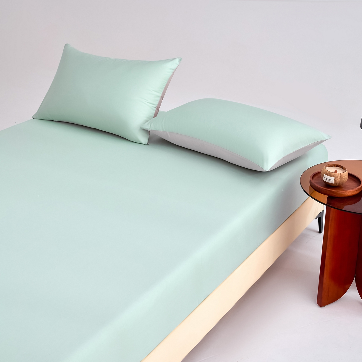 91家纺网 家纺一手货源 找家纺 合欢（原天一阁） 2026新款50s双股长绒棉全棉纯棉床笠三件套 青柠绿