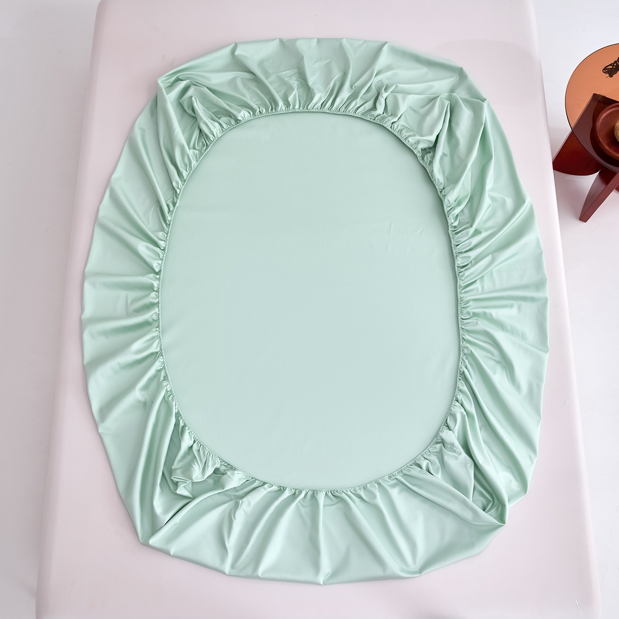 91家纺网 家纺一手货源 找家纺 合欢（原天一阁） 2026新款50s双股长绒棉全棉纯棉床笠三件套 青柠绿