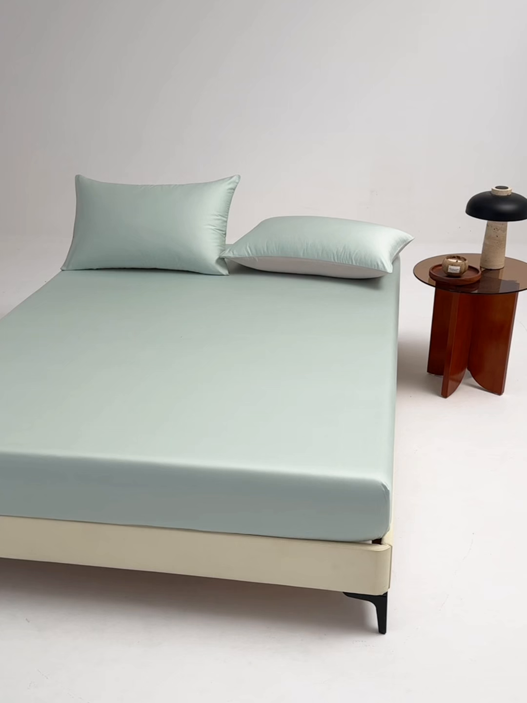 91家纺网 家纺一手货源 找家纺 合欢（原天一阁） 2026新款50s双股长绒棉全棉纯棉床笠三件套 青柠绿