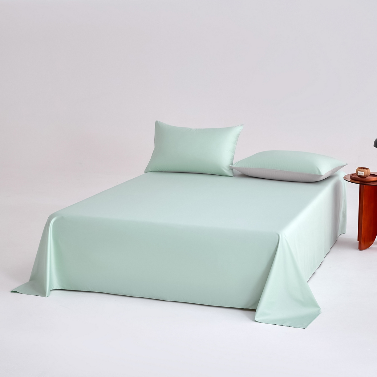 91家纺网 家纺一手货源 找家纺 合欢（原天一阁） 2026新款50s双股长绒棉全棉纯棉床单三件套 青柠绿