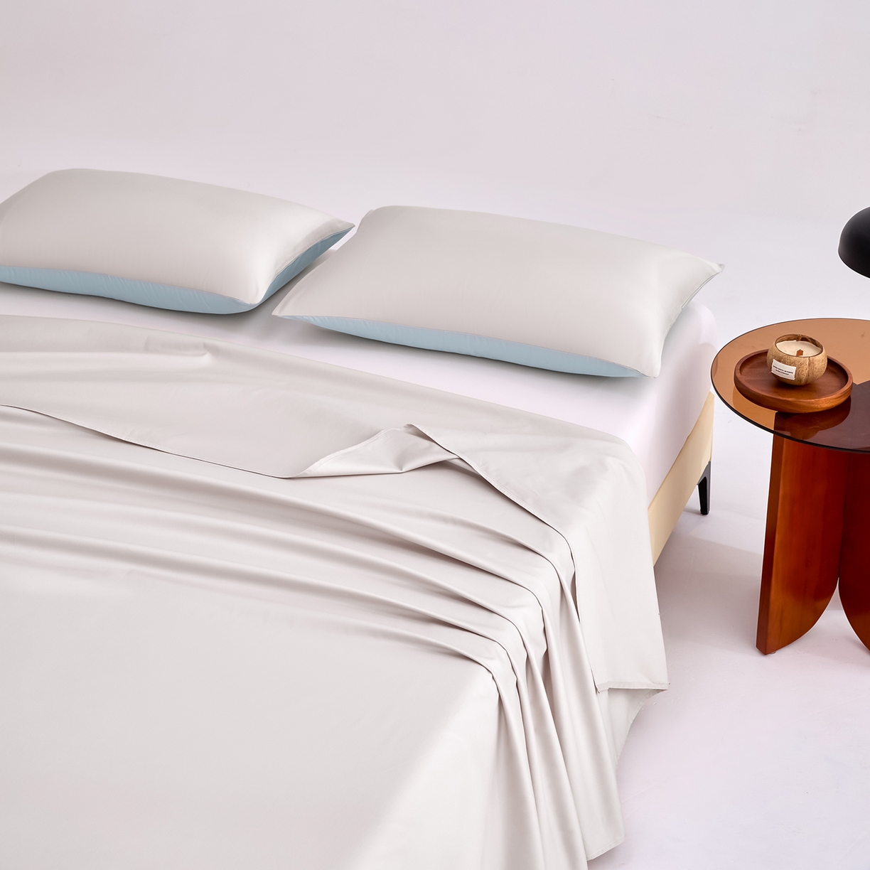 91家纺网 家纺一手货源 找家纺 合欢（原天一阁） 2026新款50s双股长绒棉全棉纯棉床单三件套 银竹灰