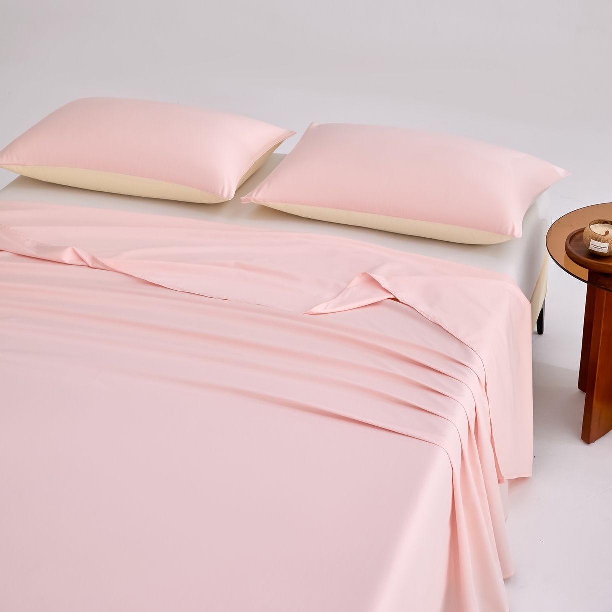 91家纺网 家纺一手货源 找家纺 合欢（原天一阁） 2026新款50s双股长绒棉全棉纯棉床单三件套 暖心粉