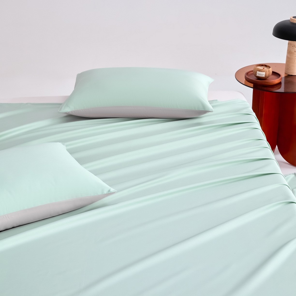 91家纺网 家纺一手货源 找家纺 合欢（原天一阁） 2026新款50s双股长绒棉全棉纯棉床单三件套 青柠绿