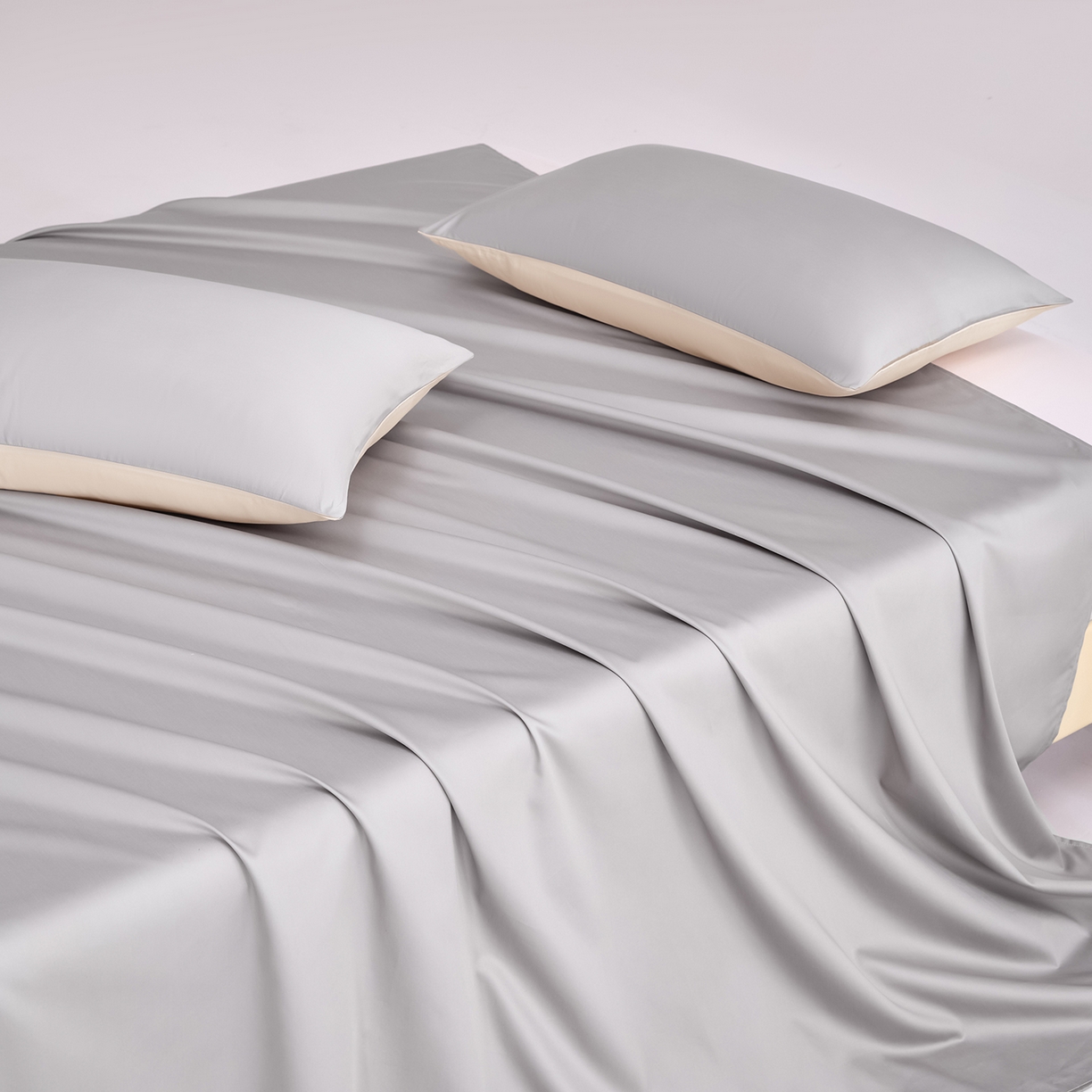 91家纺网 家纺一手货源 找家纺 合欢（原天一阁） 2026新款50s双股长绒棉全棉纯棉床单三件套 时空灰