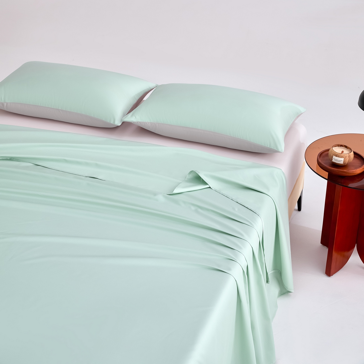 91家纺网 家纺一手货源 找家纺 合欢（原天一阁） 2026新款50s双股长绒棉全棉纯棉床单三件套 青柠绿