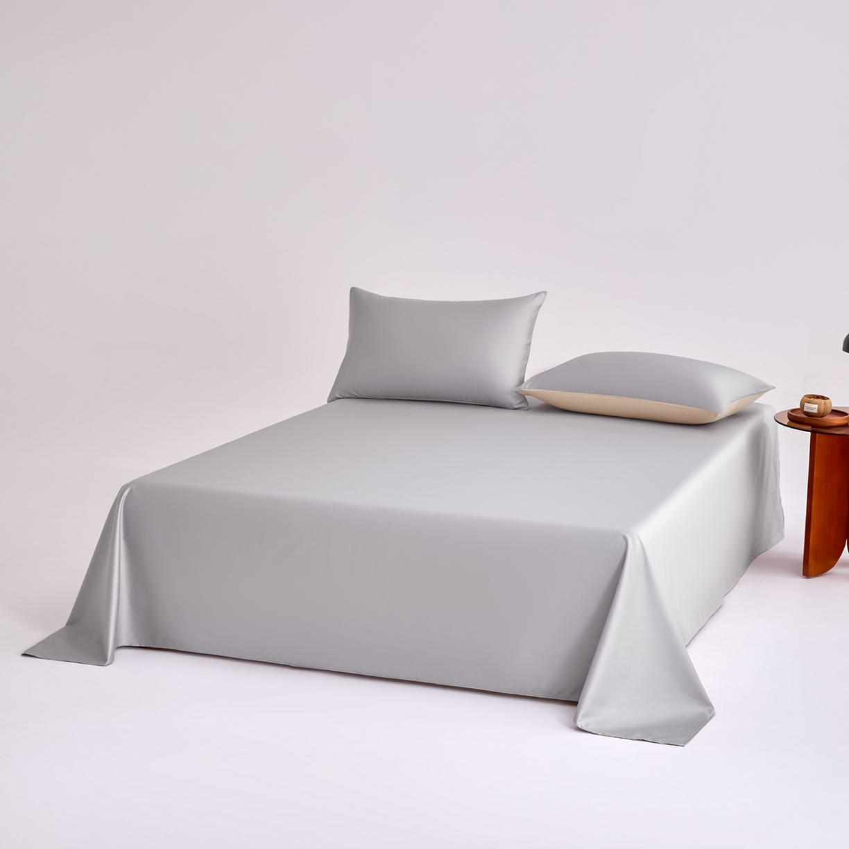 91家纺网 家纺一手货源 找家纺 合欢（原天一阁） 2026新款50s双股长绒棉全棉纯棉床单三件套 时空灰