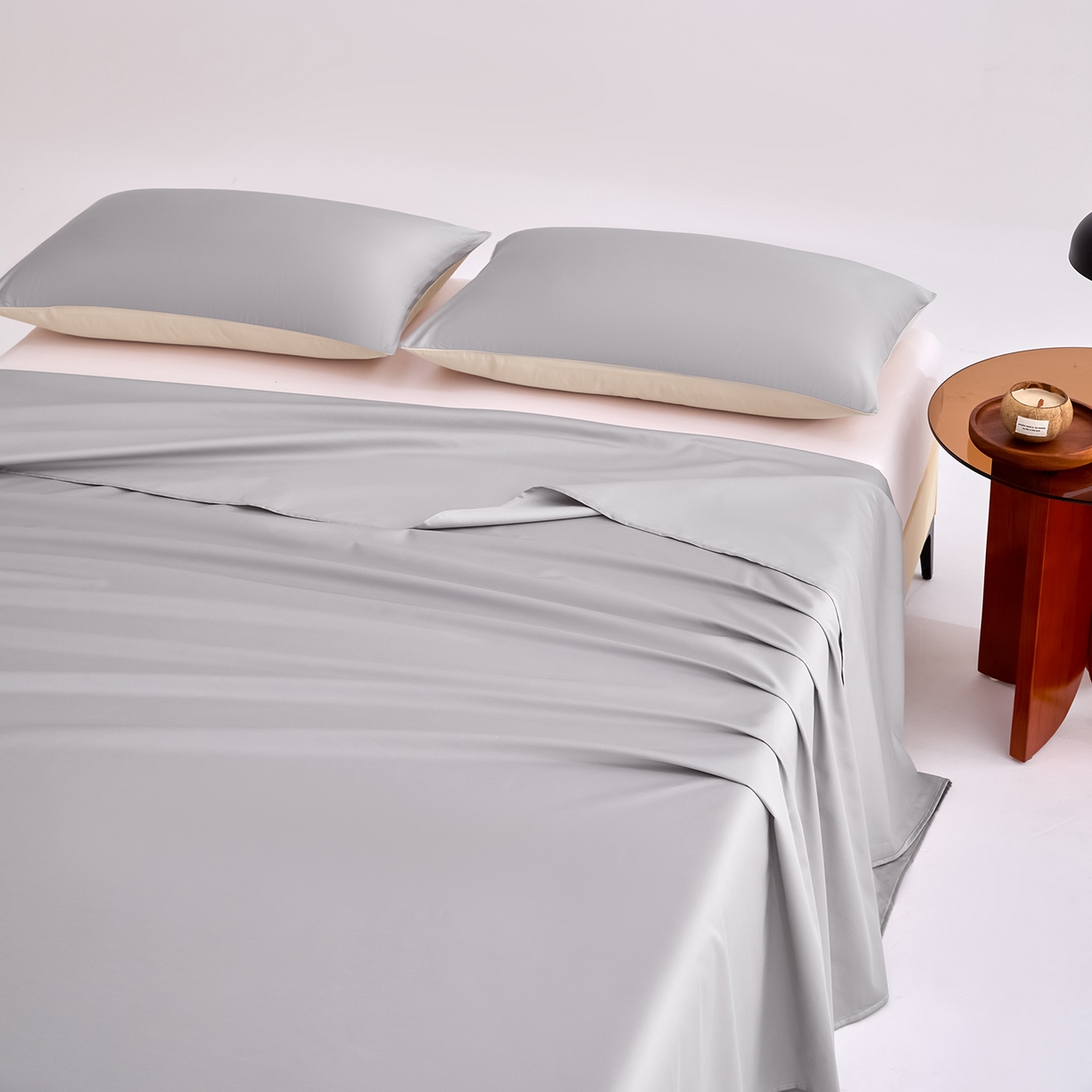 91家纺网 家纺一手货源 找家纺 合欢（原天一阁） 2026新款50s双股长绒棉全棉纯棉床单三件套 时空灰