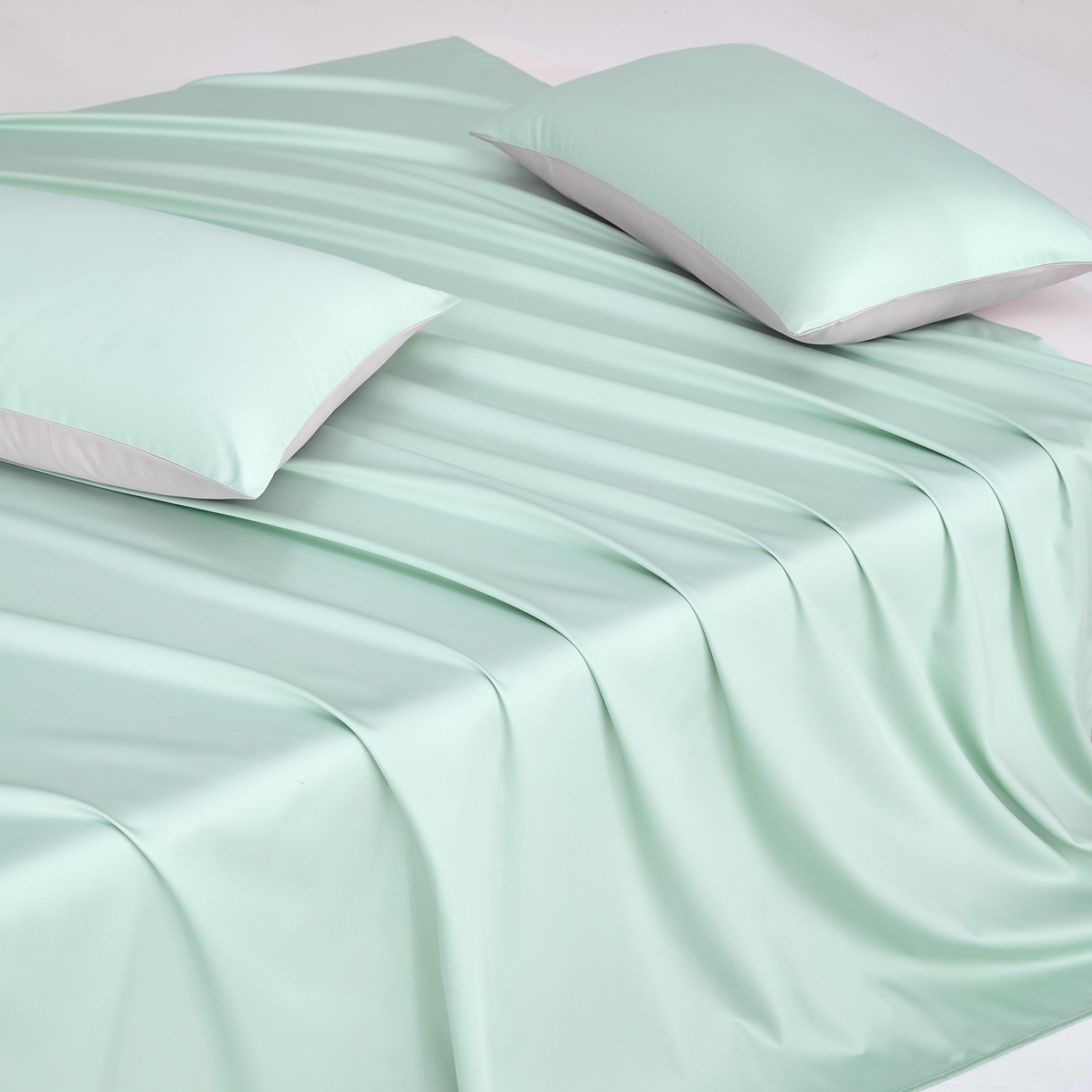 91家纺网 家纺一手货源 找家纺 合欢（原天一阁） 2026新款50s双股长绒棉全棉纯棉床单三件套 青柠绿