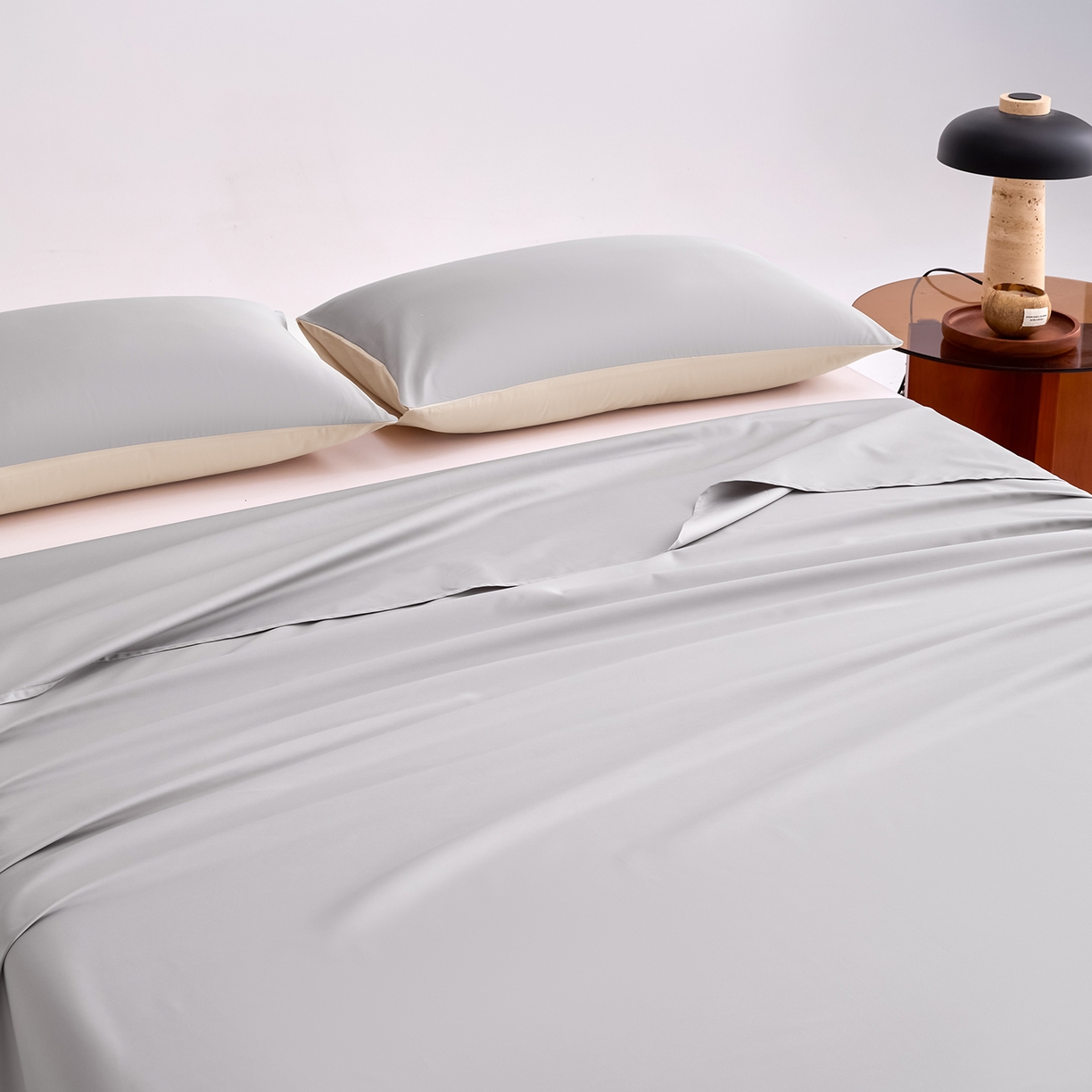 91家纺网 家纺一手货源 找家纺 合欢（原天一阁） 2026新款50s双股长绒棉全棉纯棉床单三件套 时空灰