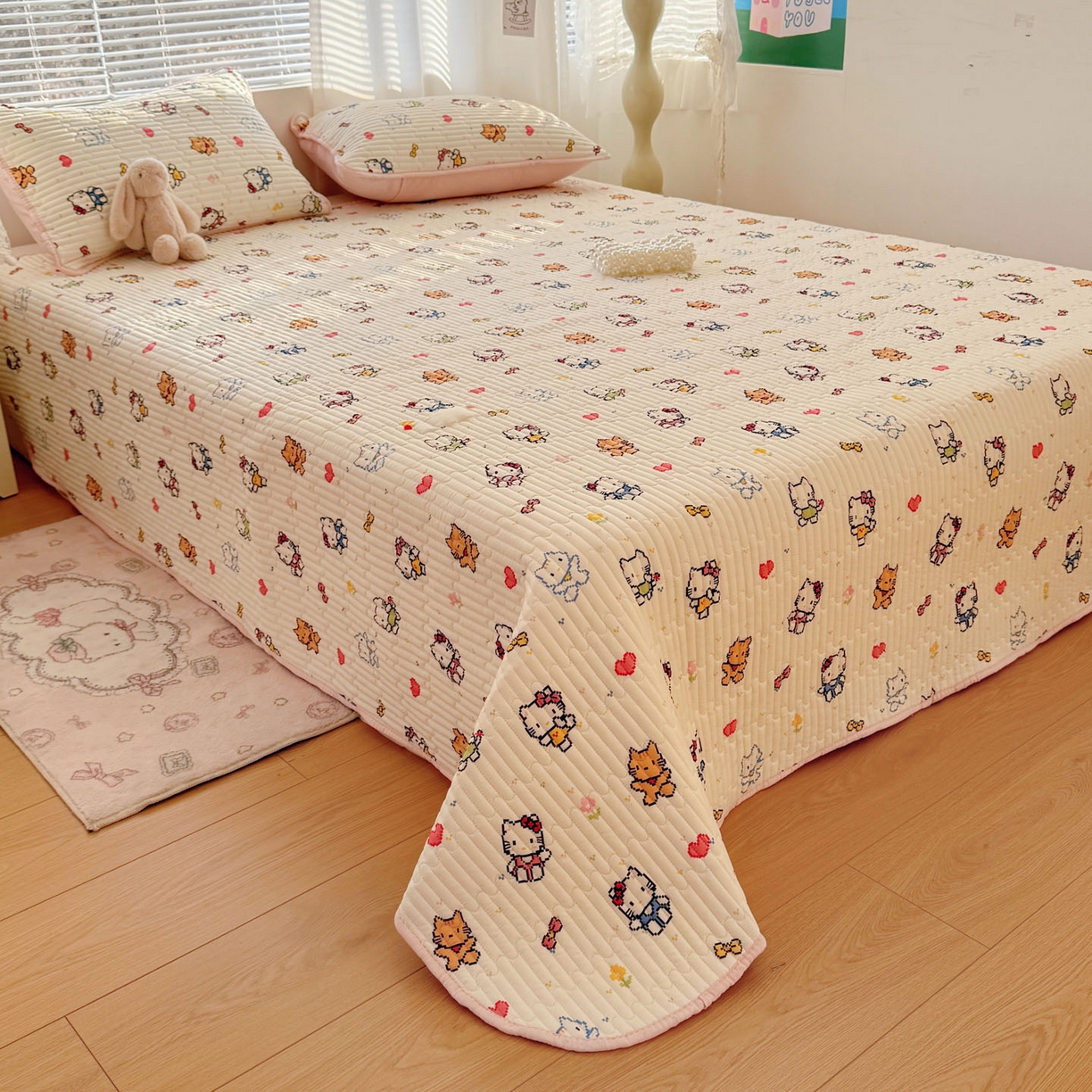 91家纺网 家纺一手货源 找家纺 玉海棠家纺 2026新款A类云感双层纱7A抗菌夏被夏凉被空调被四件套 小猫咪