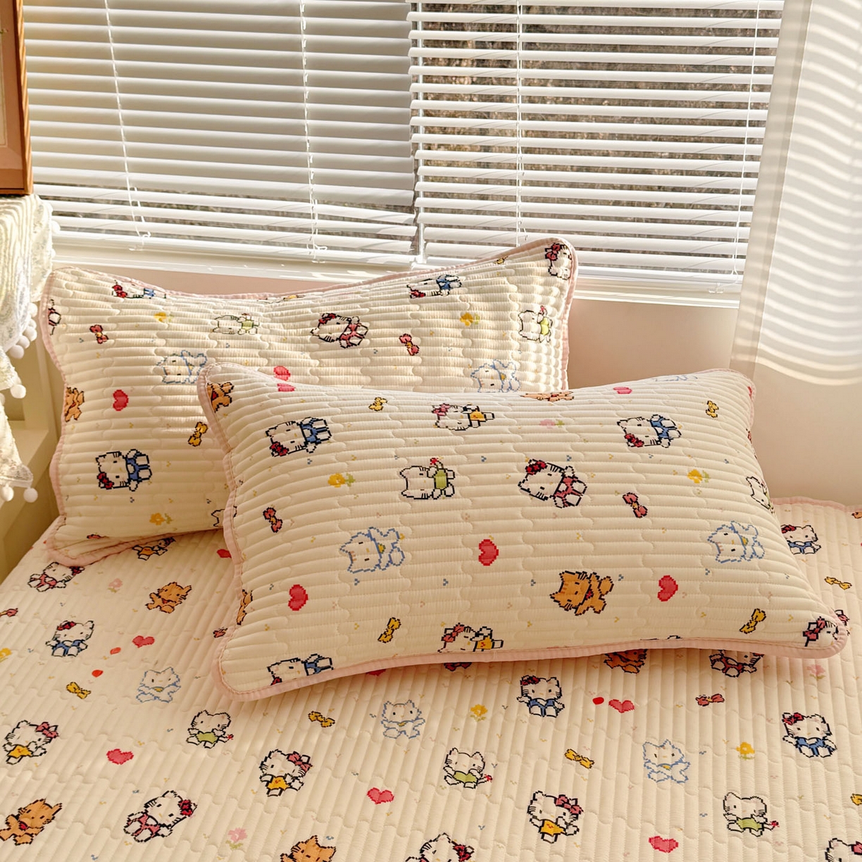 91家纺网 家纺一手货源 找家纺 玉海棠家纺 2026新款A类云感双层纱7A抗菌夏被夏凉被空调被四件套 小猫咪