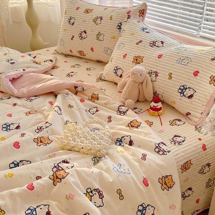 91家纺网 家纺一手货源 找家纺 玉海棠家纺 2026新款A类云感双层纱7A抗菌夏被夏凉被空调被四件套 小猫咪