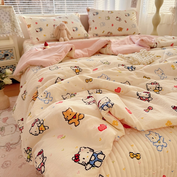 91家纺网 家纺一手货源 找家纺 玉海棠家纺 2026新款A类云感双层纱7A抗菌夏被夏凉被空调被四件套 小猫咪