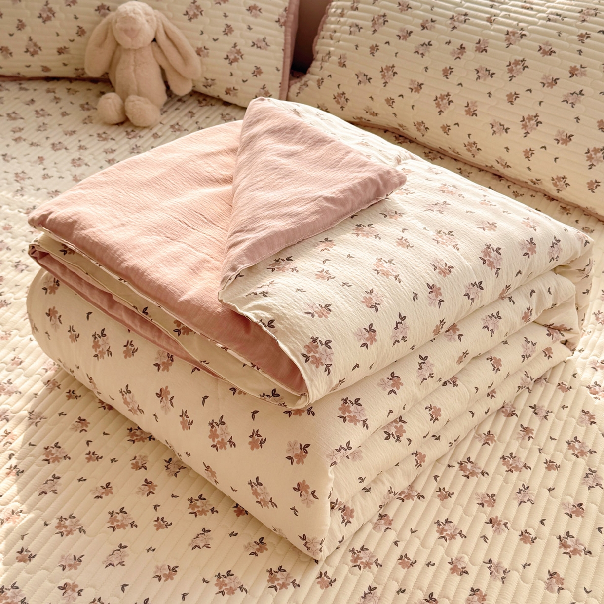 玉海棠家纺 2026新款A类云感双层纱7A抗菌夏被夏凉被空调被四件套 杏花灿烂