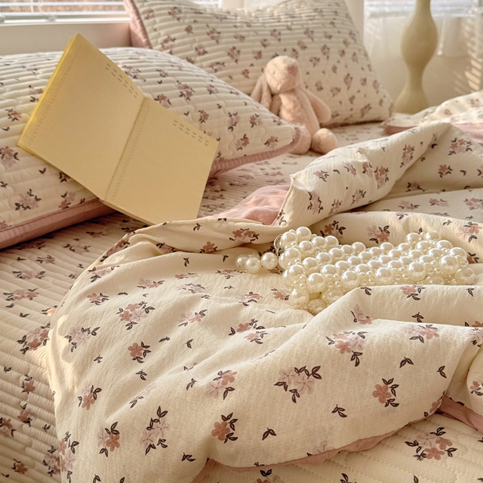 91家纺网 家纺一手货源 找家纺 玉海棠家纺 2026新款A类云感双层纱7A抗菌夏被夏凉被空调被四件套 杏花灿烂