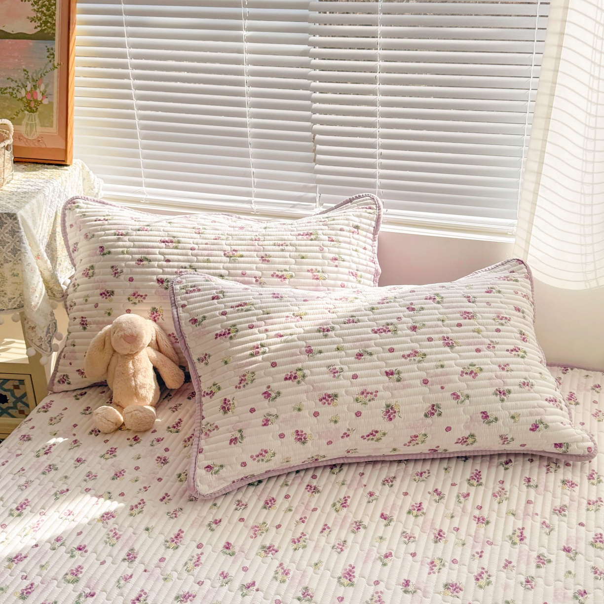 91家纺网 家纺一手货源 找家纺 玉海棠家纺 2026新款A类云感双层纱7A抗菌夏被夏凉被空调被四件套 紫葡萄