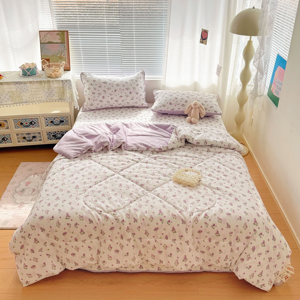 91家纺网 家纺一手货源 找家纺 玉海棠家纺 2026新款A类云感双层纱7A抗菌夏被夏凉被空调被四件套 紫葡萄