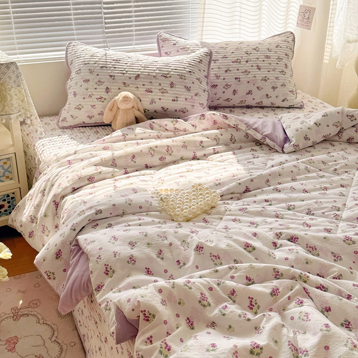 91家纺网 家纺一手货源 找家纺 玉海棠家纺 2026新款A类云感双层纱7A抗菌夏被夏凉被空调被四件套 紫葡萄