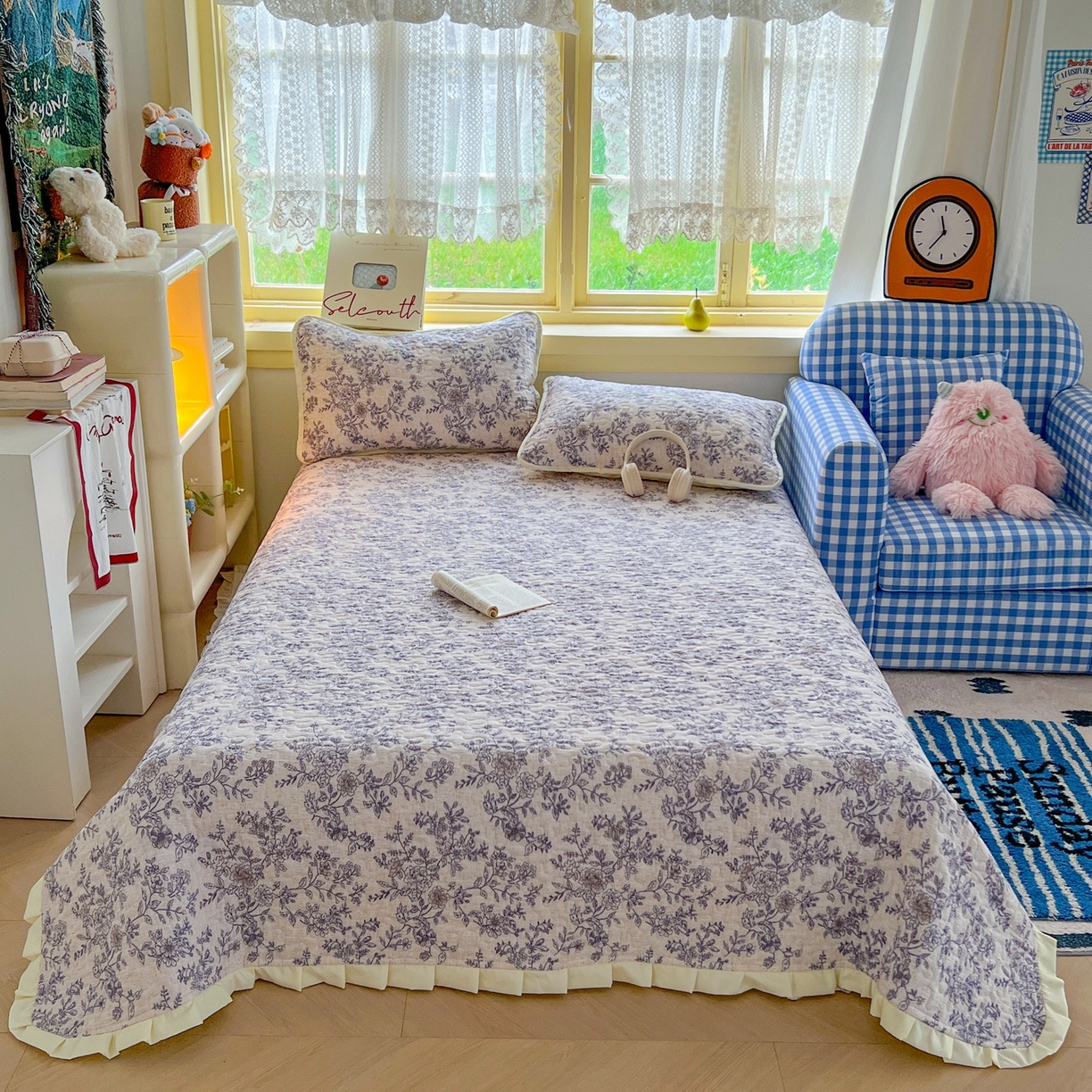 91家纺网 家纺一手货源 找家纺 （总）优雅星家纺 2026新款双层纱四季通用花边床盖单件加厚夹棉皱皱纱花边床单三件泡泡纱学生床长期有货