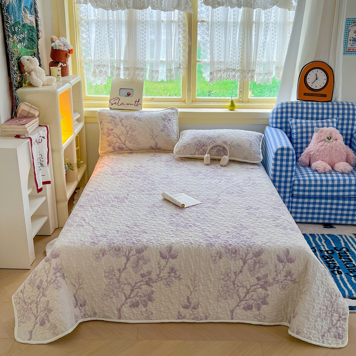 91家纺网 家纺一手货源 找家纺 （总）优雅星家纺 2026新款双层纱四季通用花边床盖单件加厚夹棉皱皱纱花边床单三件泡泡纱学生床长期有货