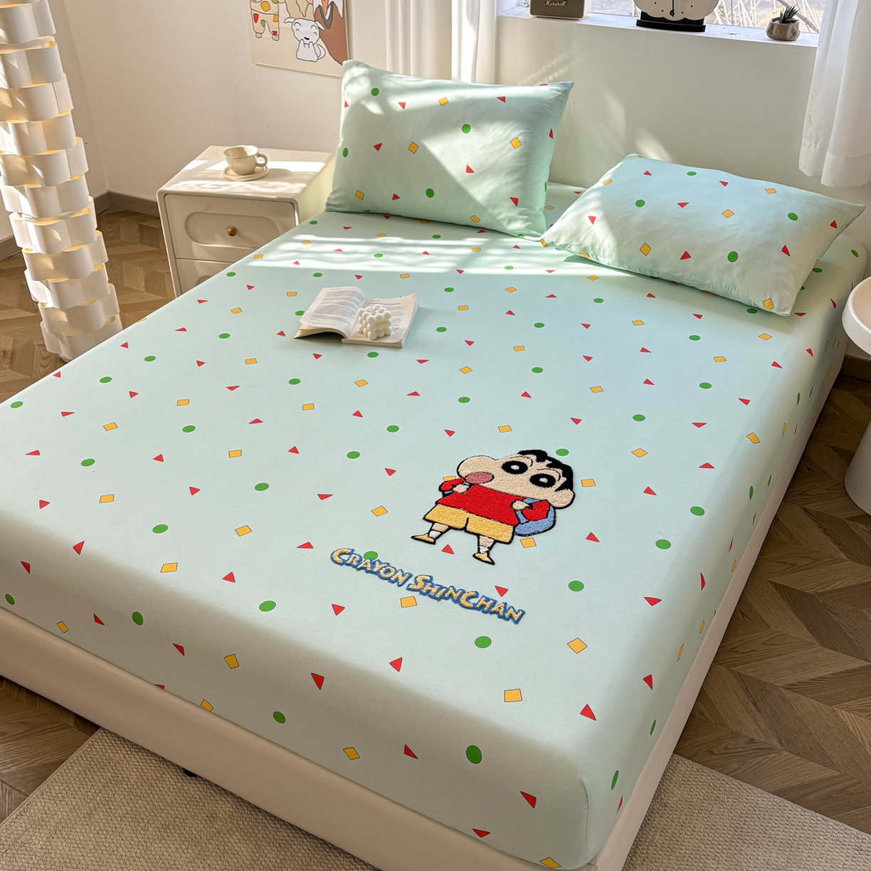 居眠 2026新款全棉刺绣蜡笔小新床笠 稚趣童年-小新