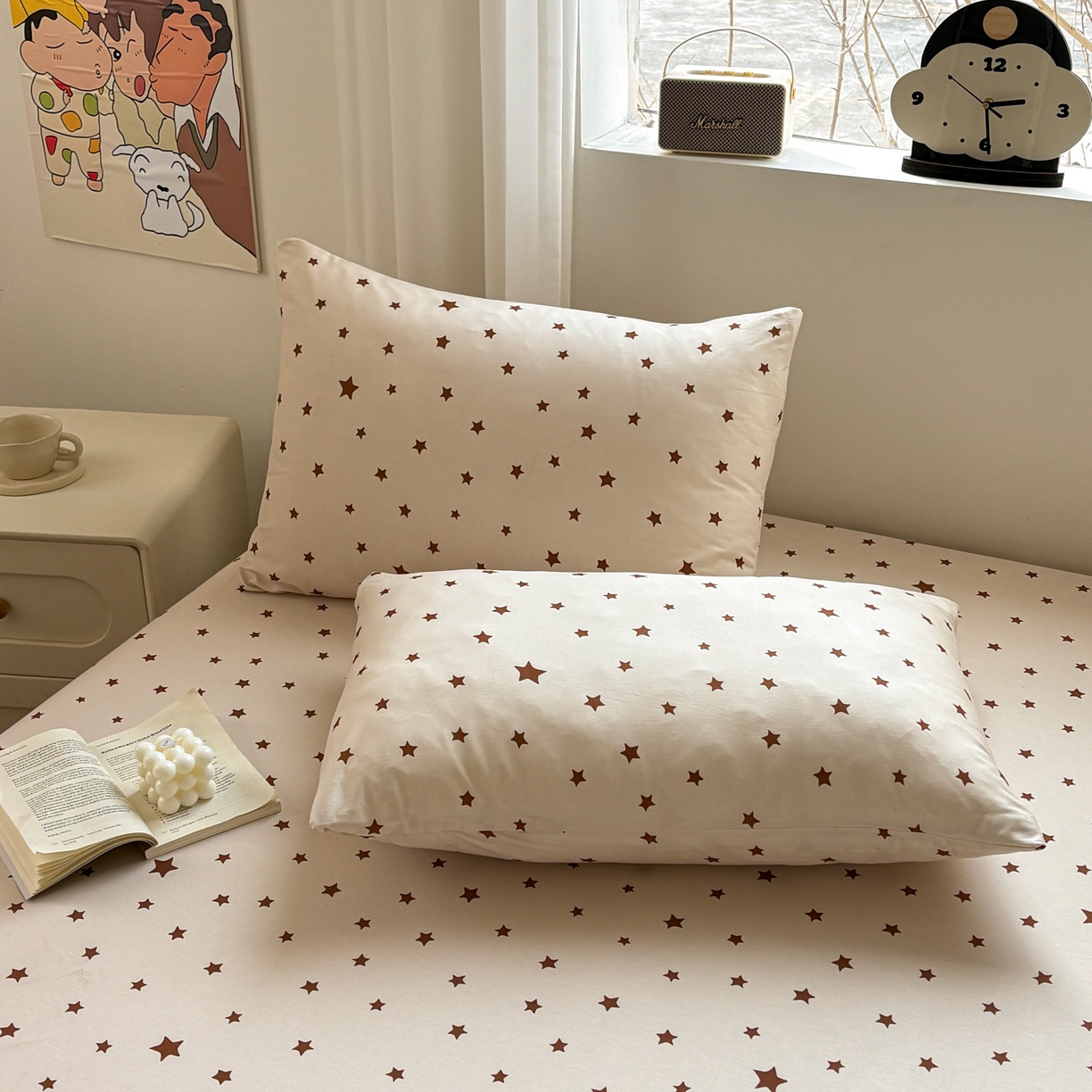 居眠 2026新款全棉刺绣蜡笔小新枕套 亮晶晶咖-小新
