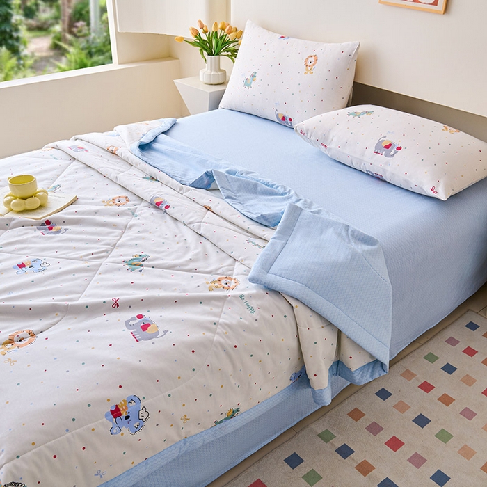 91家纺网 家纺一手货源 找家纺 紫乐家纺 2026春夏新款100%新疆棉花里外全棉夏被夏凉被空调被 班尼小象