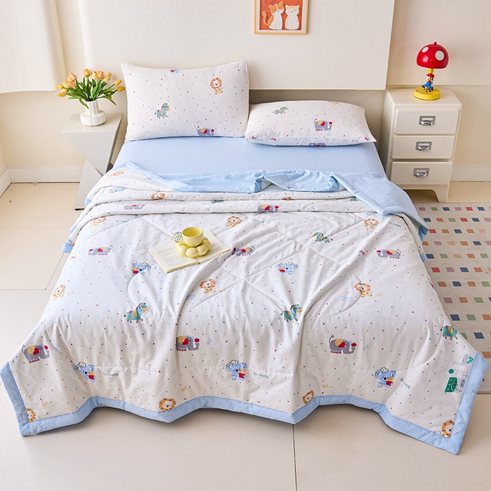 91家纺网 家纺一手货源 找家纺 紫乐家纺 2026春夏新款100%新疆棉花里外全棉夏被夏凉被空调被 班尼小象