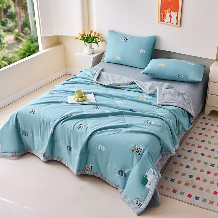 91家纺网 家纺一手货源 找家纺 紫乐家纺 2026春夏新款100%新疆棉花里外全棉夏被夏凉被空调被 兜曼-蓝