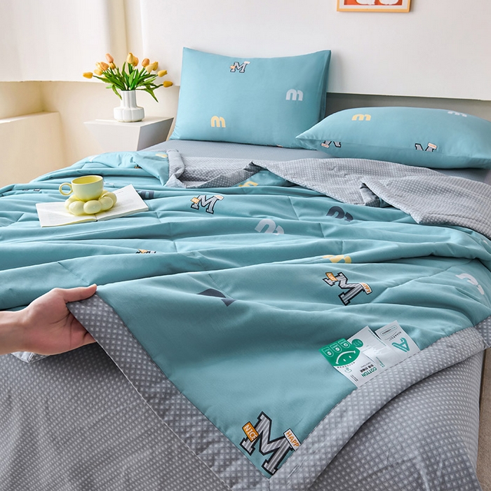 91家纺网 家纺一手货源 找家纺 紫乐家纺 2026春夏新款100%新疆棉花里外全棉夏被夏凉被空调被 兜曼-蓝