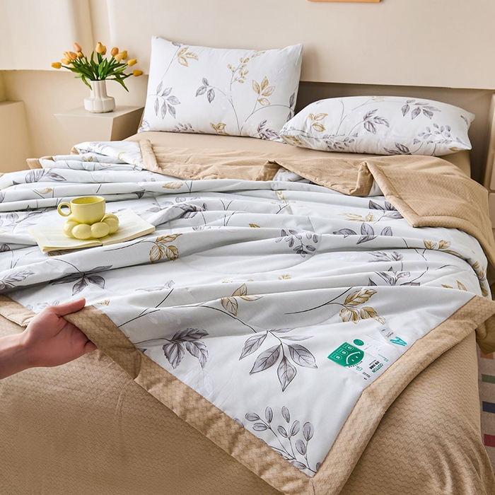 91家纺网 家纺一手货源 找家纺 紫乐家纺 2026春夏新款100%新疆棉花里外全棉夏被夏凉被空调被 枫林叶语-米