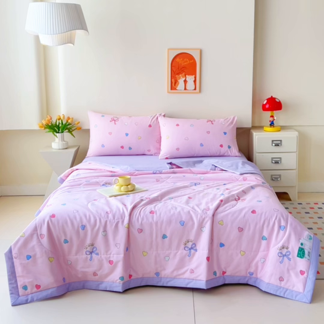 91家纺网 家纺一手货源 找家纺 紫乐家纺 2026春夏新款100%新疆棉花里外全棉夏被夏凉被空调被 公主梦-粉