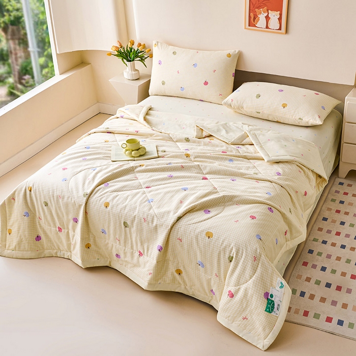 91家纺网 家纺一手货源 找家纺 紫乐家纺 2026春夏新款100%新疆棉花里外全棉夏被夏凉被空调被 幻彩-黄