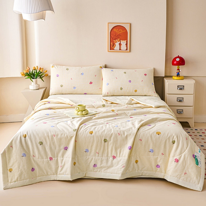 91家纺网 家纺一手货源 找家纺 紫乐家纺 2026春夏新款100%新疆棉花里外全棉夏被夏凉被空调被 幻彩-黄