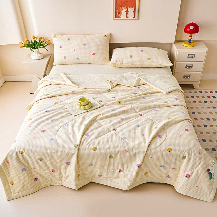 91家纺网 家纺一手货源 找家纺 紫乐家纺 2026春夏新款100%新疆棉花里外全棉夏被夏凉被空调被 幻彩-黄