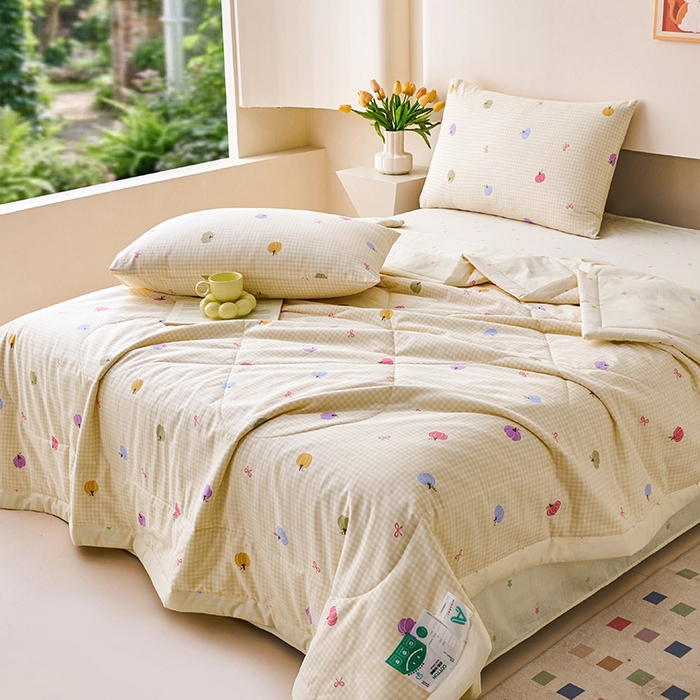 91家纺网 家纺一手货源 找家纺 紫乐家纺 2026春夏新款100%新疆棉花里外全棉夏被夏凉被空调被 幻彩-黄