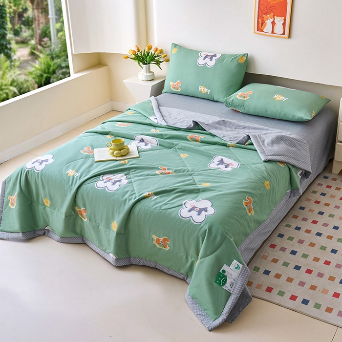 91家纺网 家纺一手货源 找家纺 紫乐家纺 2026春夏新款100%新疆棉花里外全棉夏被夏凉被空调被 梦动之城-绿